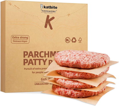 Katbite 300Pcs 6x6 Inches Patty Paper, Burger Patty Paper, Unbleached Parchment Sheets, Heavy Duty & Non-Stick, Squares for Seperating Patty, Cookies