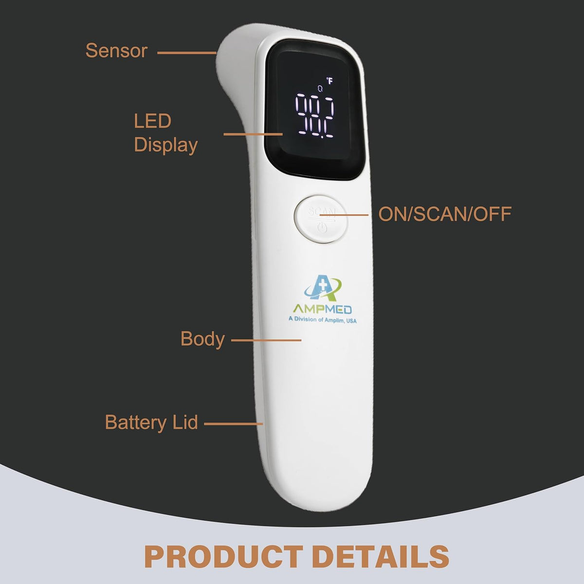 Amplim Forehead Thermometer, No-Touch, FDA-Cleared, Medical-Grade Infrared, 1-Second Read with Audible Fever Alert