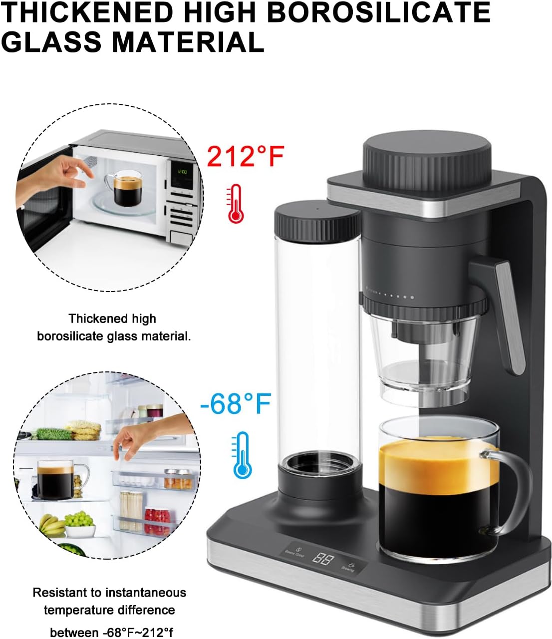 Luxu Glass Coffee Mugs Set of 4,14 oz Clear Coffee Cups,Hand Blown&Seamless Design,Heat Resistant and Explosion-Proof