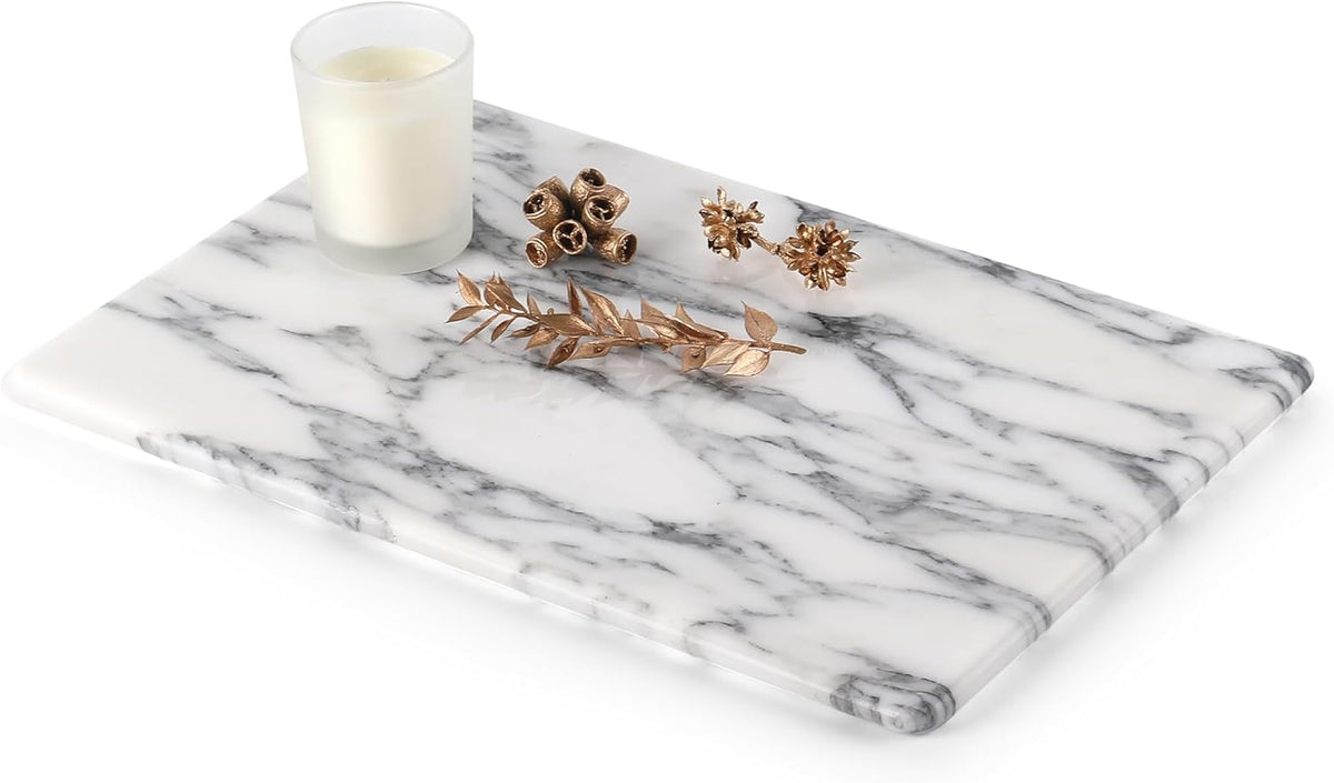 Koville Italian Natural Marble Cutting Board for Kitchen Pastry Bread Macaron Display, 12" x 8" Real Stone Slab Marble Cheese Board for Counter