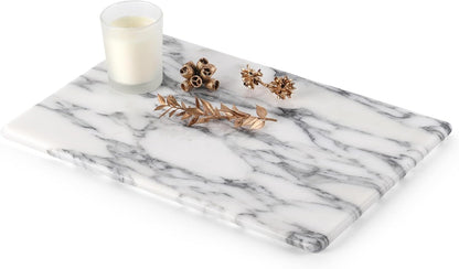 Koville Italian Natural Marble Cutting Board for Kitchen Pastry Bread Macaron Display, 12" x 8" Real Stone Slab Marble Cheese Board for Counter