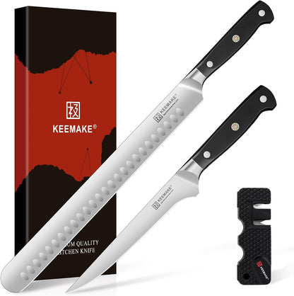 Keemake BBQ Carving Knife Set, Brisket Knife and Boning Knife for Meat Cutting, High Carbon Stainless Steel Sharp Knives Set for Kitchen