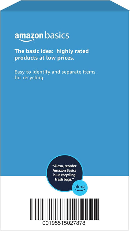 Amazon Basics Blue Recycling Trash Bags, Unscented, 13 Gallon, 60 count, Pack of 1