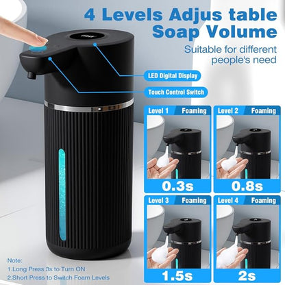 Touchless Automatic Soap Dispenser for Kitchen and Bathroom, Liquid Hand Soap Dispenser, Water-Resistant and Rechargeable, 14.2oz/420ml ，Intelligent Digital Display，4-Level Adjustable,Modern
