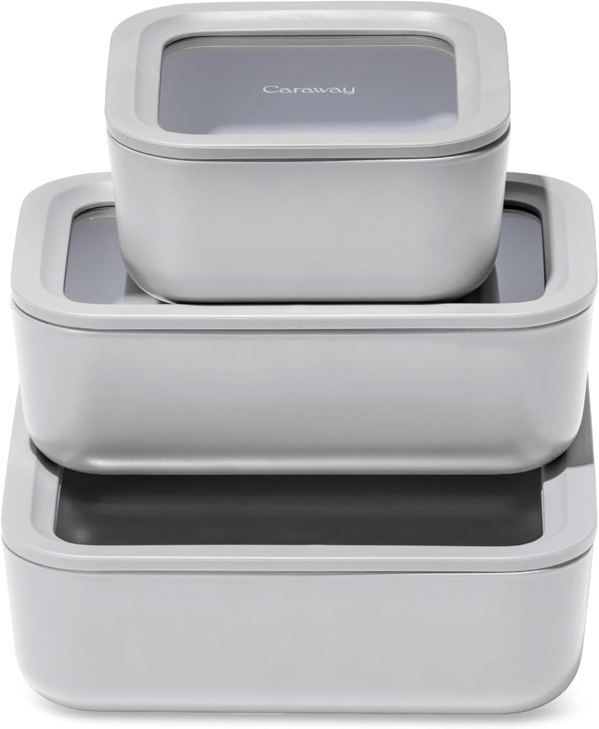 Caraway 3pc Glass Food Storage Set - 10, 6.6, & 4.4 Cup Containers - Ceramic Coated - Non-Toxic Non-Stick Lunch Box With Glass Lids - Dishwasher