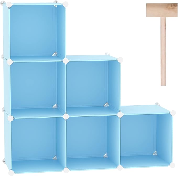 C&AHOME Cube Storage Organizer, 6-Cube Shelves Units, Closet Cabinet, DIY Plastic Modular Book Shelf, Ideal for Bedroom, Living Room, Office, 36.6" L x 12.4" W x 36.6" H Blue UPCS06L