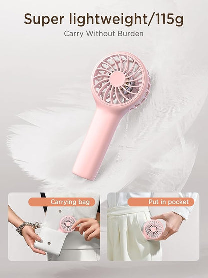 EasyAcc Mini Portable Fan Handheld, Lash Fan [12H Max Cooling Time] 3 Speed USB C Rechargeable Battery Pocket Personal Make up with Lanyard for Girls Women Travel Pink