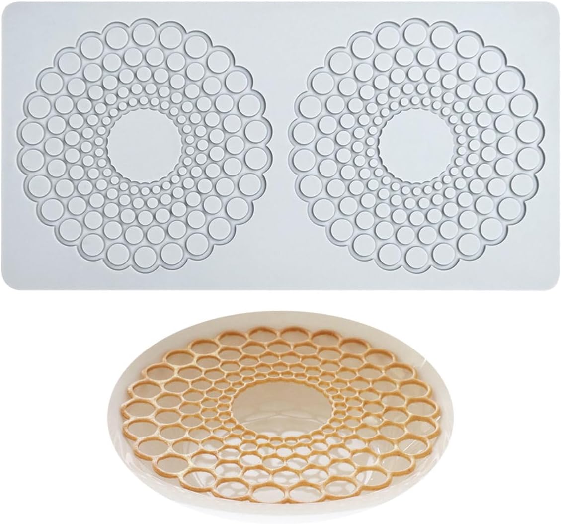 Tuke Hollow Round Circular Design Lace Mat Chocolate Fondant Mold DIY Sugar Craft Silicone Pad Cake Decorating Tools Kitchen Bakeware (D_ Round