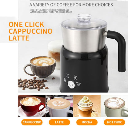 Electric Milk Frother Has Hot and Cold Functions 700-ml Split Stainless Steel Automatic Milk Frother and Steamer with Transparent Lid, Anti-Dry