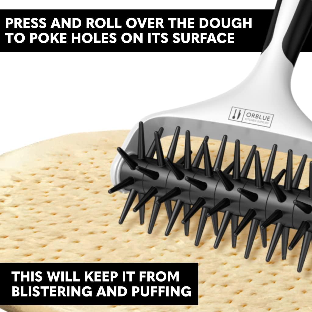Orblue Pizza Dough Docker Pastry Roller with Spikes, Pizza Docking Tool for Home & Commercial Kitchen
