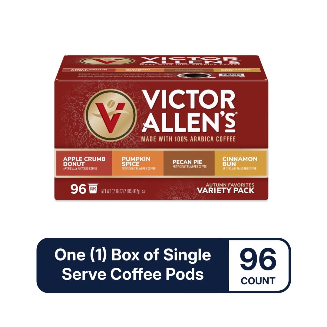 Victor Allen's Coffee Autumn Favorites Coffee Variety Pack SSC (Apple Crumb Donut, Pumpkin Spice, Pecan Pie, Cinnamon Bun), 96 Count