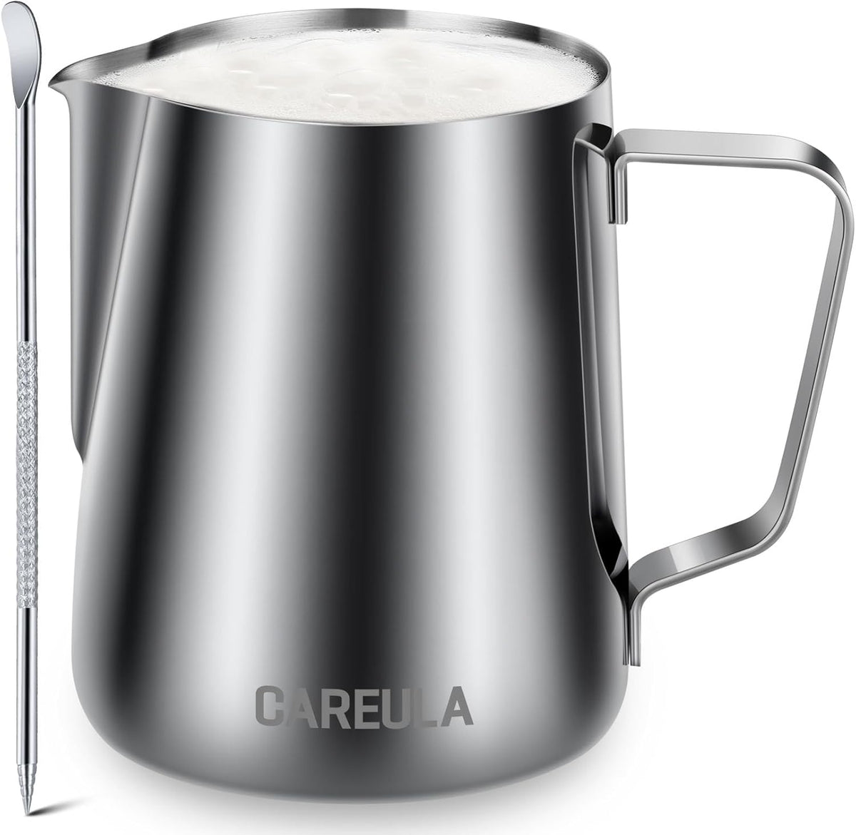 Milk Frothing Pitcher, 12oz Stainless Steel Milk Frother Cup Steaming Pitcher, Coffee Bar Cappuccino Espresso Machine Accessories Barista Tools, Metal Pitcher Milk Jug with Decorating Latte Art Pen