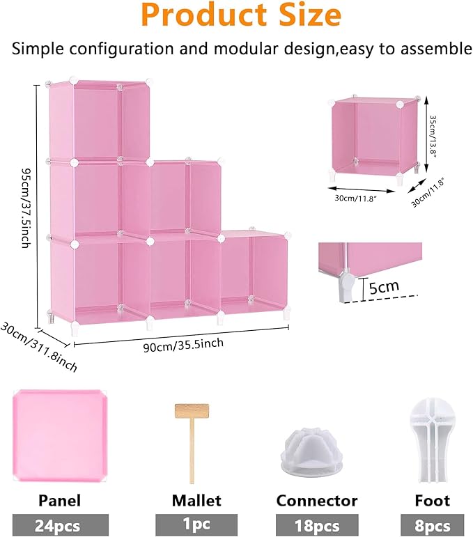 AWTATOS Cube Storage Organizer Protable Closet Organizers and Storage for Kids DIY Stackable 6 Cubes Storage Shelves Clothes Organizer for Bedroom, Home, Pink