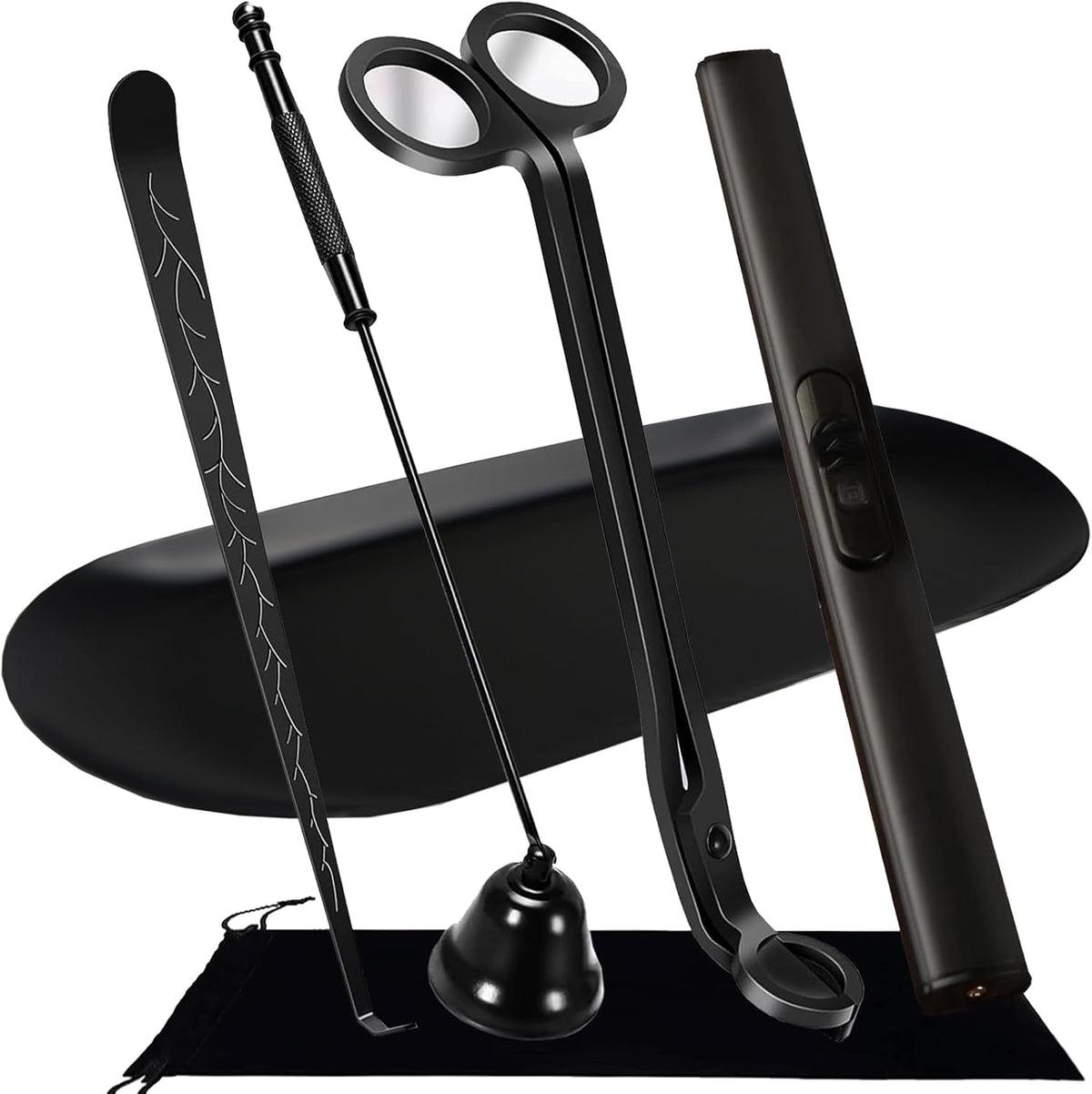 5 IN 1 Candle Wick Trimmer, Electric Candle Lighter Rechargeable, Candle Snuffer, Candle Wick Cutter, Candle Wick Dipper Accessory Candle Making Kit,with Storage Tray Plate for Gifts Candle Lovers