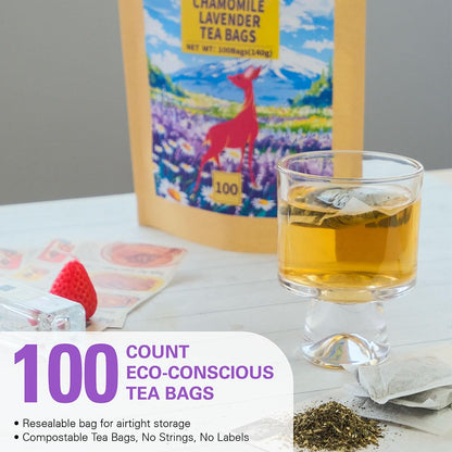 WT Weetee Chamomile Lavender Tea Bags 100 Count, Nighty & Relax, 100% Pure Chamomile, Lavender Flowers & Lemon Balm Blend