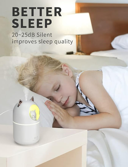 Cool Mist Humidifier,300ml Mini Humidifiers with Night Light,Waterless Auto-Off Air Humidifier,20dB Quiet Humidifiers for Bedroom,Car, Plant for Girl Boy