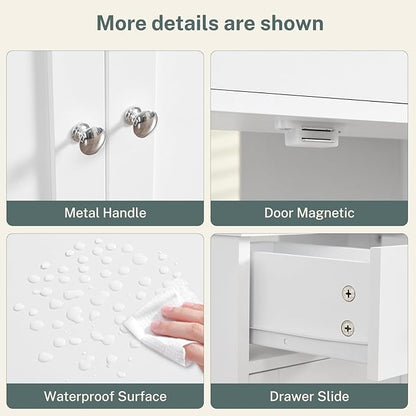 TEENFON Pedestal Sink Storage Cabinet with 2 Doors and Drawer, Bathroom Sink Cabinet, Under Sink Storage with U-Shape Cut-Out, White
