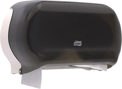 Tork Twin Jumbo Toilet Paper Roll Dispenser Smoke T22, Refill Indicator Window, 56TR