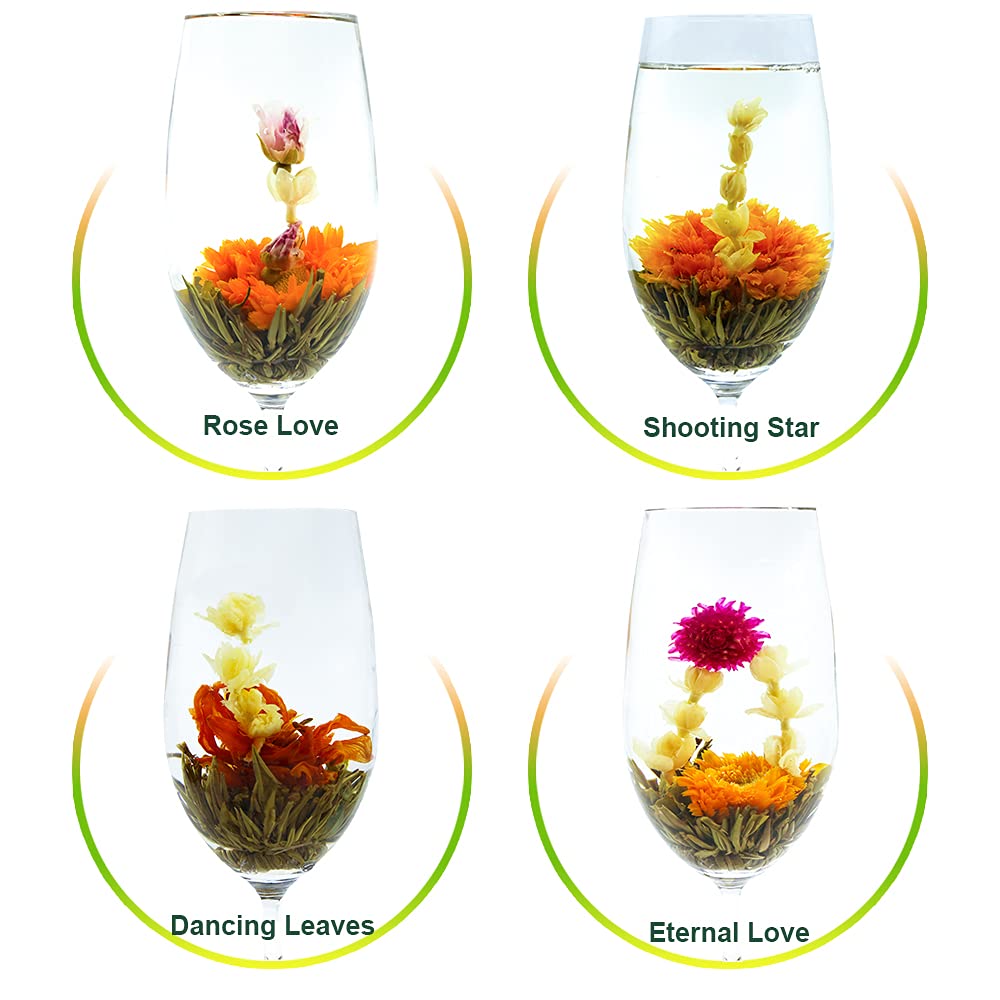 Tearelae Blooming Tea Flowers - 12pcs Individually Sealed Flowering Balls - Hand-Tied Natural Green Tea Leaves & Edible Flowers - Gifts For Lovers