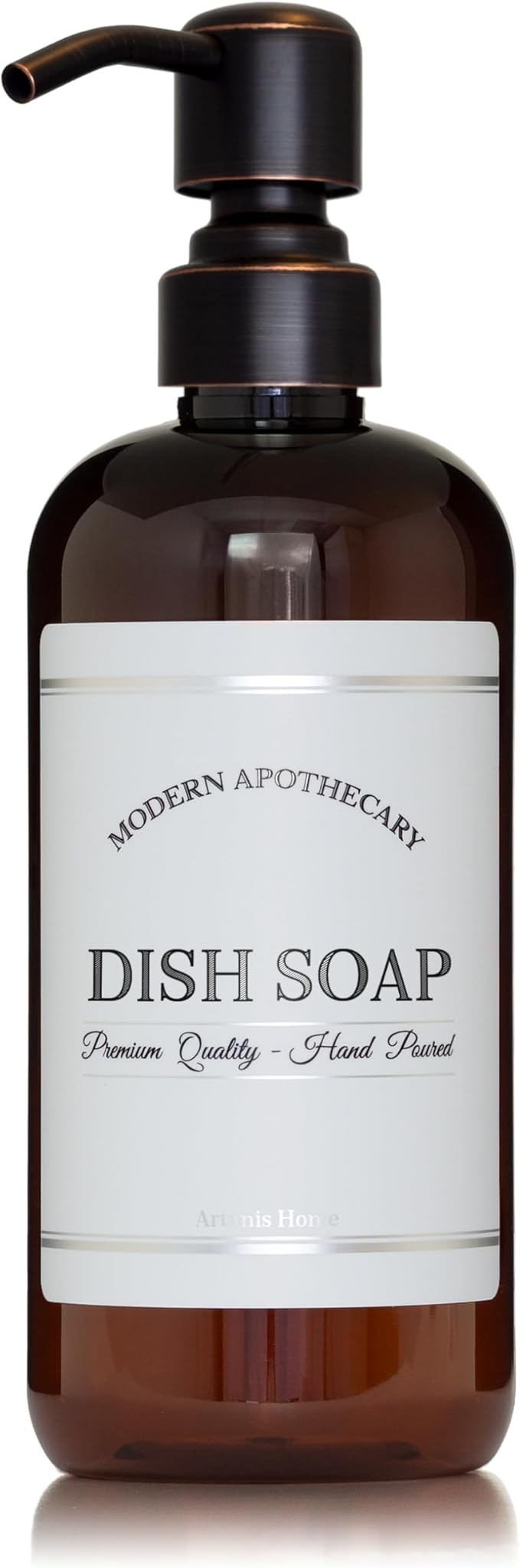 Artanis HomeRefillable Amber PET Plastic 16 oz Dish Soap Bottle with Oil Rubbed Bronze Pump Dispenser - Chrome Accent Waterproof Labeled Bott