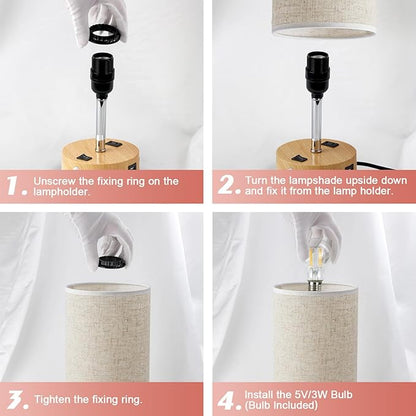 lifeholder Table Lamp with Motion Sensor or Constant on Mode, USB Lamp Include One LED Bulb, Built in 1 USB Port & 1AC Outlet, Bedside Lamp Idea for Bedroom, Hallway, Bath Room