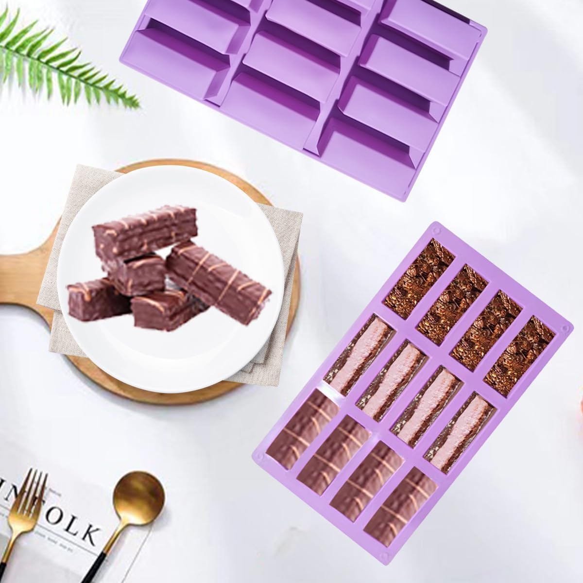 2Pcs oat bar mold - 12rectangle silicone molds - Chocolate silicone mold for baking candies/energy bars, cheesecake, dried fruit cereal cookies (2, purple)