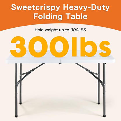 Sweetcrispy 8 FT Folding Picnic Table Easy to Fold and Store, Foldable Table for Camping Picnic Dining Party Kitchen Outdoor Indoor with Carrying Handle
