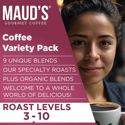 Maud's Original Coffee Pods Variety Pack, 80 ct, 9 Assorted Roasts, Dark & Medium Roast Coffee in Recyclable Single Serve Pods – 100% Arabica Coffee