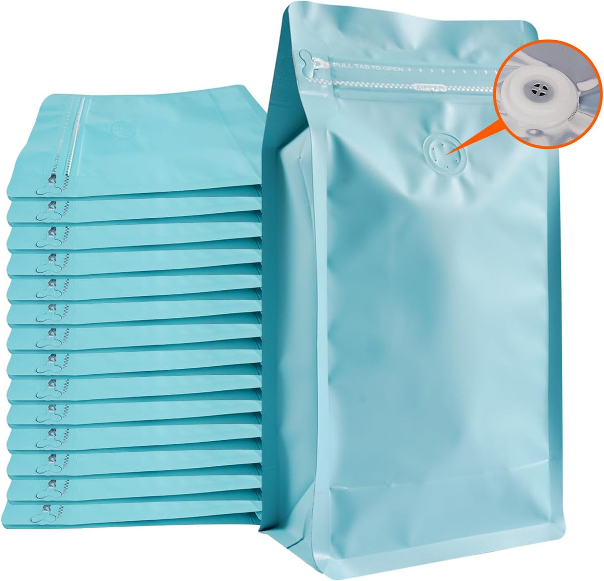Coffee Bags with Valve (50 PCS,16oz/1lb) Blue High Barrier Aluminum Foil Flat Bottom Standing Coffee Beans Storage Packaging Bags