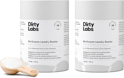 Dirty Labs | Scent Free | Bio Enzyme Laundry Booster | 2-Pack = 96 Loads | Hyper Concentrated | High Efficiency & Standard Machine Washer | Nontoxic, Biodegradable | Stain & Odor Removal Booster