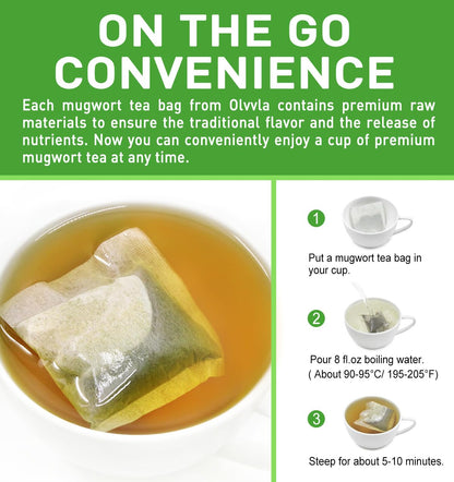 Olvvla - Premium Mugwort Tea - 2g X 60 Count - 100% Pure Natural Mugwort Tea Bag - Caffeine-free - Mugwort Herb Dried