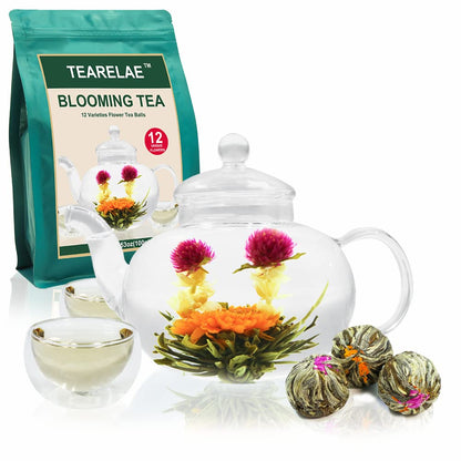 Tearelae Blooming Tea Flowers - 12pcs Individually Sealed Flowering Balls - Hand-Tied Natural Green Tea Leaves & Edible Flowers - Gifts For Lovers
