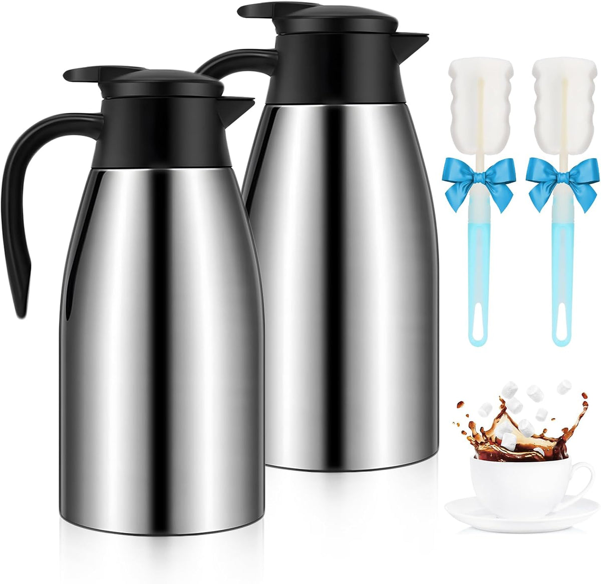 70oz Thermal Coffee Carafe, 2 Pack Airpot Insulated Coffee Urns Stainless Steel Vacuum Thermal Pot Dispenser for Coffee, Hot Water, Tea