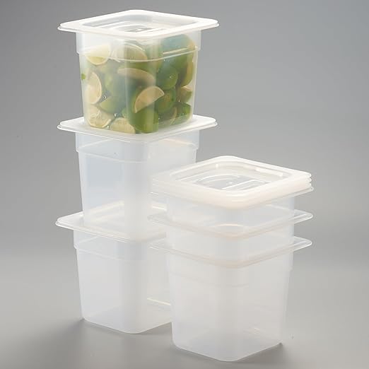 CURTA 6-Pack 1/6 Size 6" Deep Food Pan with Sealing Lid – NSF Commercial-Grade Translucent Polypropylene, Stackable Freezer-Safe Storage for Restaurants, Catering & Buffets
