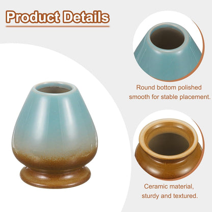 HARFINGTON Ceramic Chasen Stand 70mm Matcha Whisk Holder Teas Set Whisks Stand Traditional Matcha Tea Chasen Holder Tea Set Accessories for Tea Tasting, Brown/Blue
