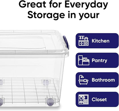 Superio Storage Bins with Lids, Clear Plastic Containers for Organizing, Stackable Totes, BPA Free, Odor Free, Organizer Boxes for Home, and Dorm (4 Pack, 32 Quart)
