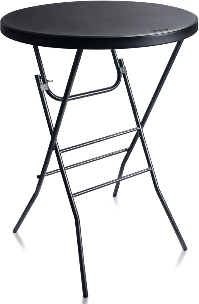 Byliable 32in Cocktail Table Black High Top Folding, Portable Bar Height Folding Table Round with Removable Carbon Black Legs, Indoor Outdoor Banquet for Parties, Commercial, Speech