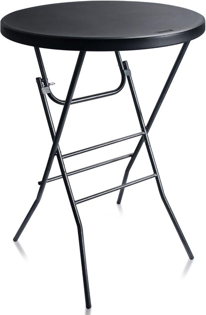 Byliable 32in Cocktail Table Black High Top Folding, Portable Bar Height Folding Table Round with Removable Carbon Black Legs, Indoor Outdoor Banquet for Parties, Commercial, Speech