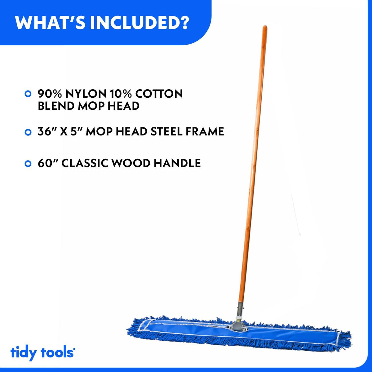 36 Inch Blue Commercial Dust Mop & Floor Sweeper – Wood Handle Floor Mop for Tile, Hardwood & Concrete
