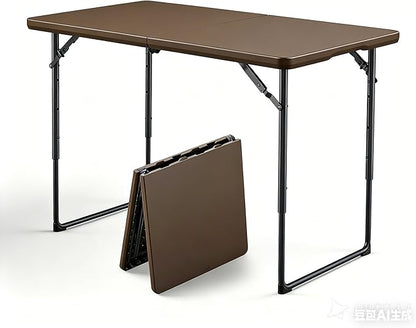 4ft Folding Table, Foldable Picnic Table Portable Table for Indoor Outdoor Use Heavy Duty Plastic Table Camping Table for Party, BBQ, Brown