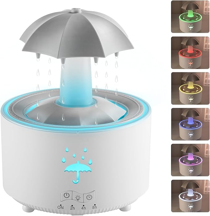 Aesthetic 2-in-1 Humidifier Oil Diffuser with 360° Rotating Raindrop & 7 LED Mood Lights,Ultrasonic Quiet Cool Mist Humidifier for up to 24 Hrs,Ideal Holiday Gifts for Home