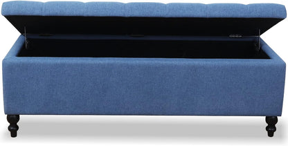 Storage Ottoman 50.2 Inches Upholstered Fabric Storage Ottoman Bench，Button Tufted Ottoman with Storage for Living Room，Bedroom End of Bed Bench Withstands 302lbs (Blue)
