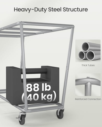 SONGMICS Laundry Basket with Wheels, 76.6 Gallons (290 L), 3-Section Rolling Laundry Hamper with Removable Bags, Heavy-Duty Steel Frame with Handle, Cream White, Dark Gray and Ink Black URLS010X01
