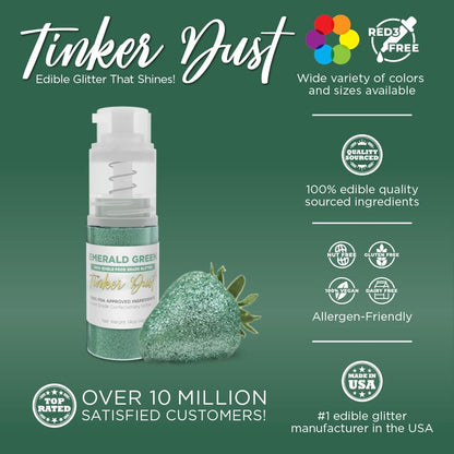 Bakell - Emerald Green Tinker Dust (4g, 1x Mini Spray Pump) Edible Glitter for Food, Desserts, and Beverages!