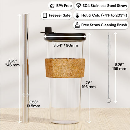 Dodoko Reusable Boba Cup and Straw Boba Tea Cup Bubble Tea Cup Reusable Iced Coffee Cup Cold Coffee Cup Smoothie Cup with Lid and Straw Smoothie Cup to go Smoothie Tumbler 24 oz - Night Black