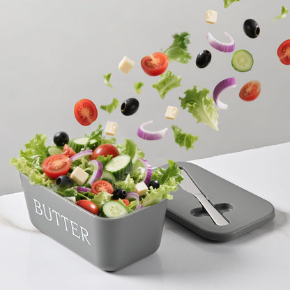 Plastic Large Butter Dish With Lid,Food Grade PP Butter Keeper With Cover,Grey Butter Container For Kitchen Refrigerator Countertop