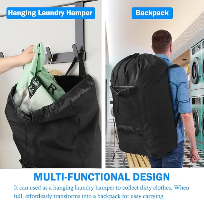 Tenn Well Laundry Bag Backpack, Heavy Duty Large Laundry Bag with Straps & Mesh Pocket, Clothes Hamper Bag for College Dorm, Laundromat, Apartment