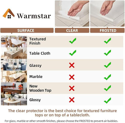 Warmstar Clear Table Cover Protector 54 x 84 Inch,1.5mm Thick Plastic Table Cover Rectangle,PVC Clear Table Protector,Desk Protector Mat for Kitchen, Dresser, Writing Desk，Dining Room Table