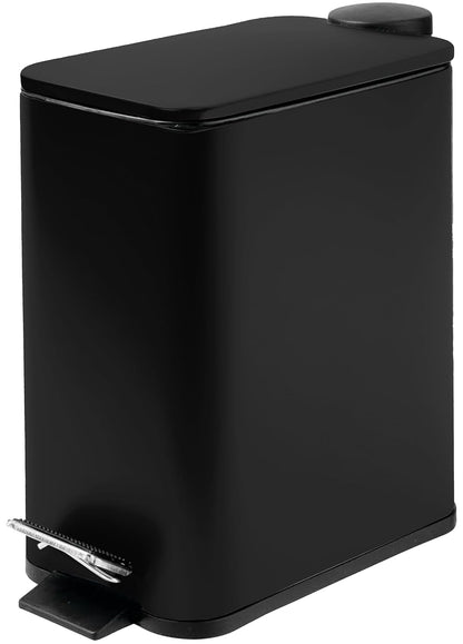 Stainless Steel Small Trash Can with Lid & Step Pedal - 6 Liters/1.6 Gallon Soft Close Garbage Can with Removeable Inner Bucket - Trash Cans for Bathroom, Bedroom, Kitchen & Office (Black)