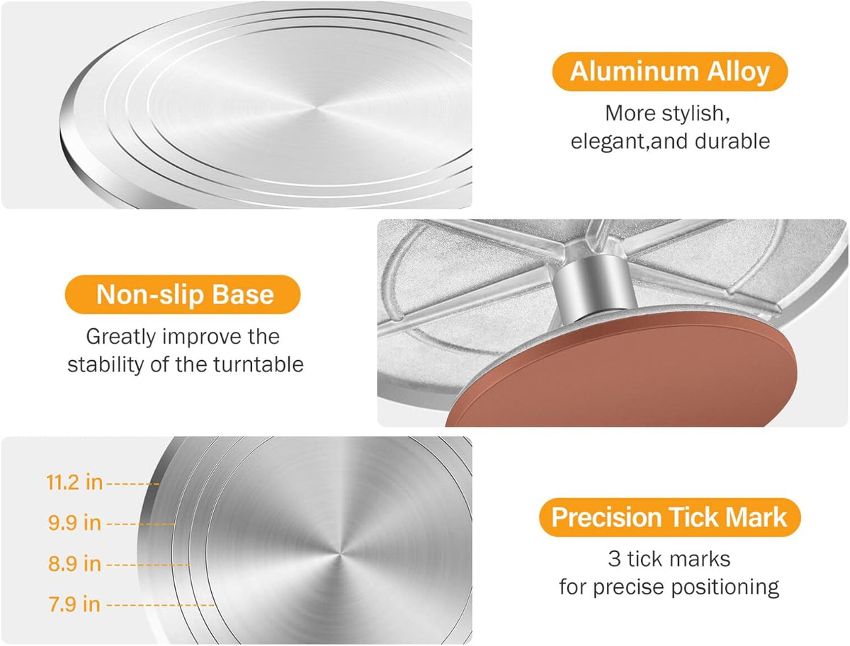 Kootek Aluminium Cake Turntable, 12 Inch Rotating Cake Stand, 35 pcs Cake Decorating Kit Supplies with 24 Numbered Icing Piping Tips